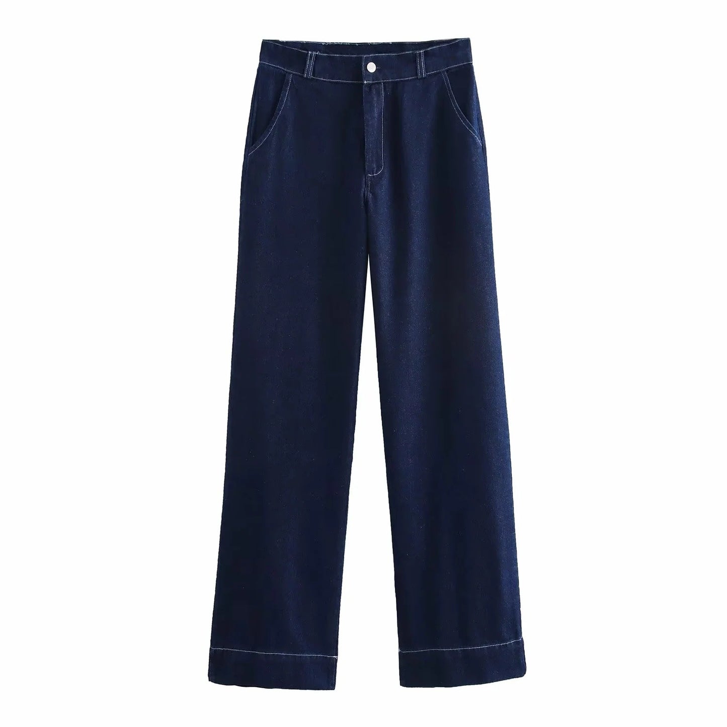 Belted Turn-Down Collar Denim Jacket Pants Set by eprolo