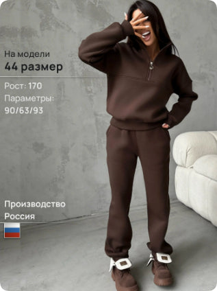 Long-sleeved Sports Sweatshirt Suit Fashion Stand-up Collar Zip-up Top And Elastic Band Trousers With Pocket Srping Fall Clothing For Women by DERILUJA LLC