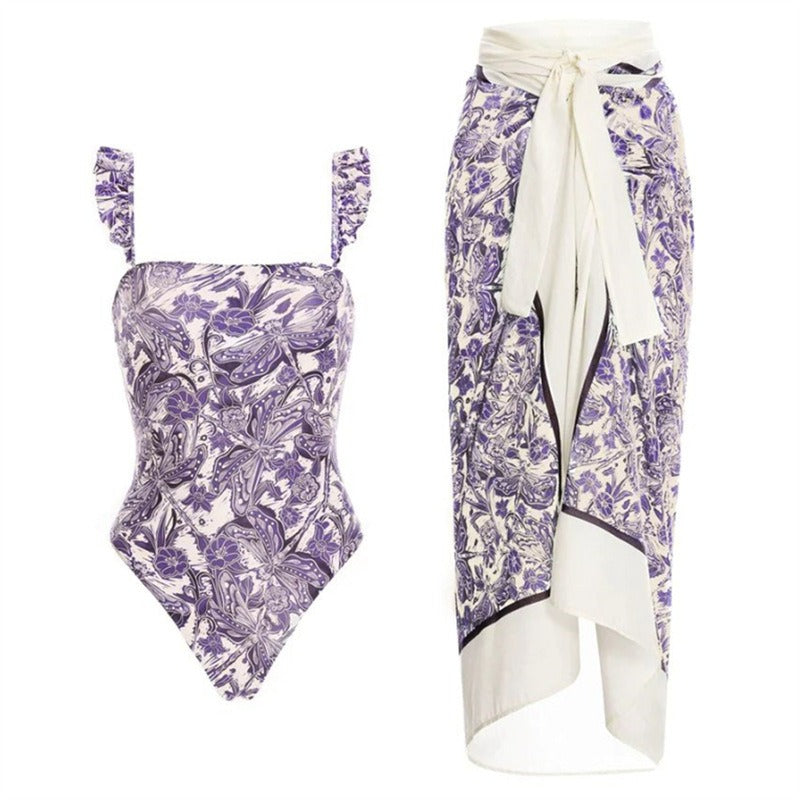 New One Piece Women Swimsuit With Fly Edge French Vintage Beach Skirt With Belly Covering And Thin Swimsuit by eprolo
