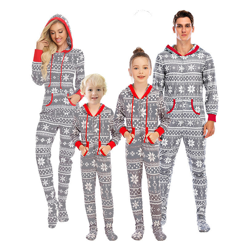 New Christmas Home Wear Pajamas One-piece Parent-child Outfit Elk Snowflake by My Store