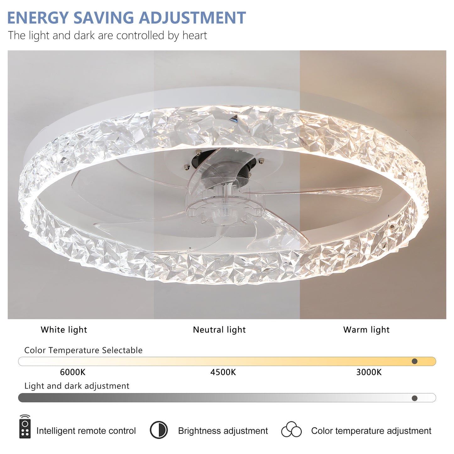Modern acrylic ceiling fan light with remote control, dimmable LED pendant light, 6-speed adjustable, silent motor by eprolo