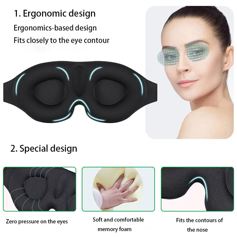 3D Three-Dimensional Sleep Eye Mask Memory Foam Black Blackout Breathable Eye Protection by eprolo