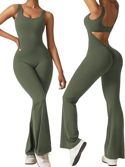 Women's sleeveless flared jumpsuit sexy backless vest tight fitting hip lifting yoga jumpsuit by eprolo