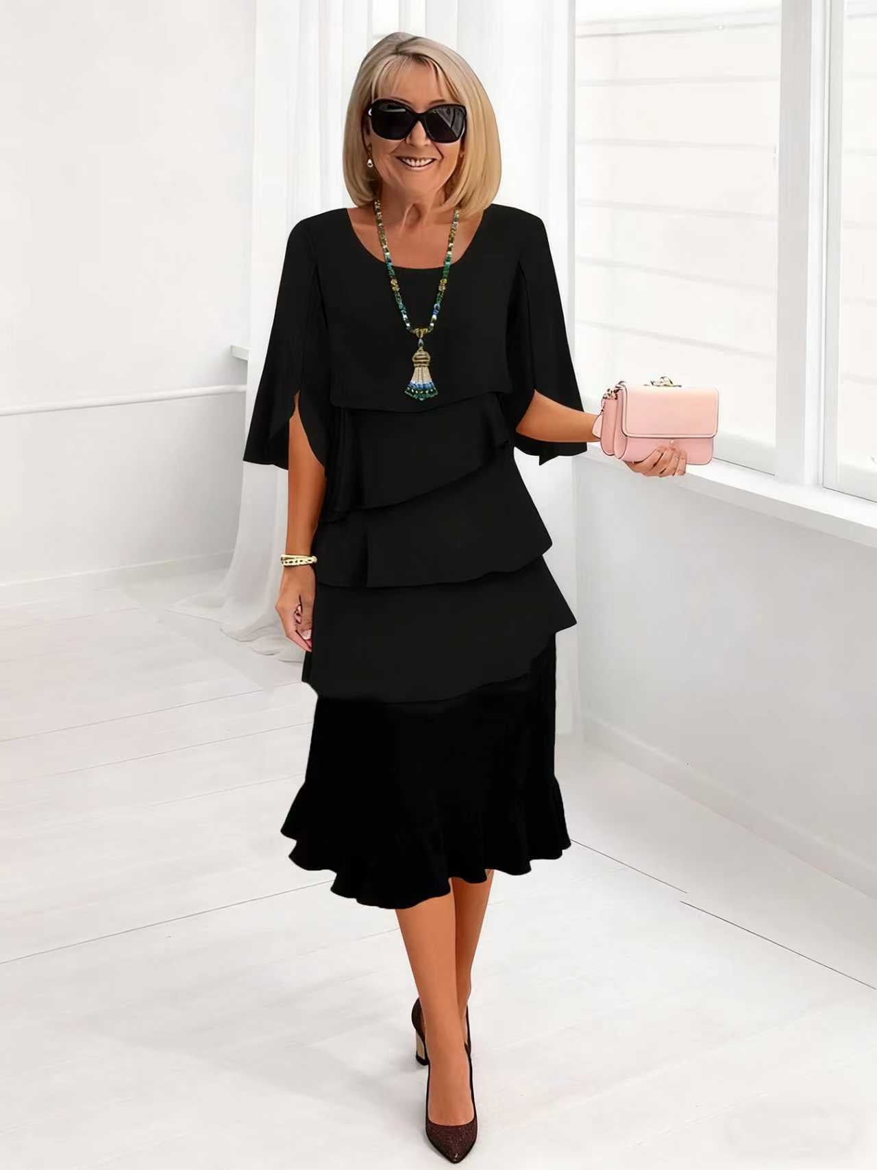 2025 New Amazon Foreign Trade Spring and Summer Fashion Cake Dress Women's Elegant Loose Slimming Round Neck Dress Women by DERILUJA LLC