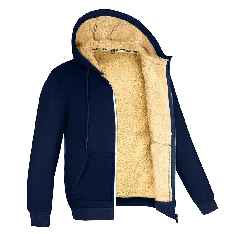Winter Lambswool Zipper Hoodies Thicken Warm Jackets Long Sleeve Sweatshirts Casual Sports Fleece Black Coats Hooded Men Coat To by Badon Shop LLC