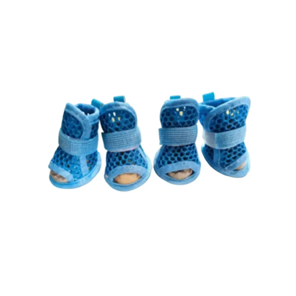 4Pcs Cute Mesh Dog Shoes Non-slip Elastic Strap Cooling Dog Boots Soft-sole Wear-resistant Pet Sandals Summer by DERILUJA LLC