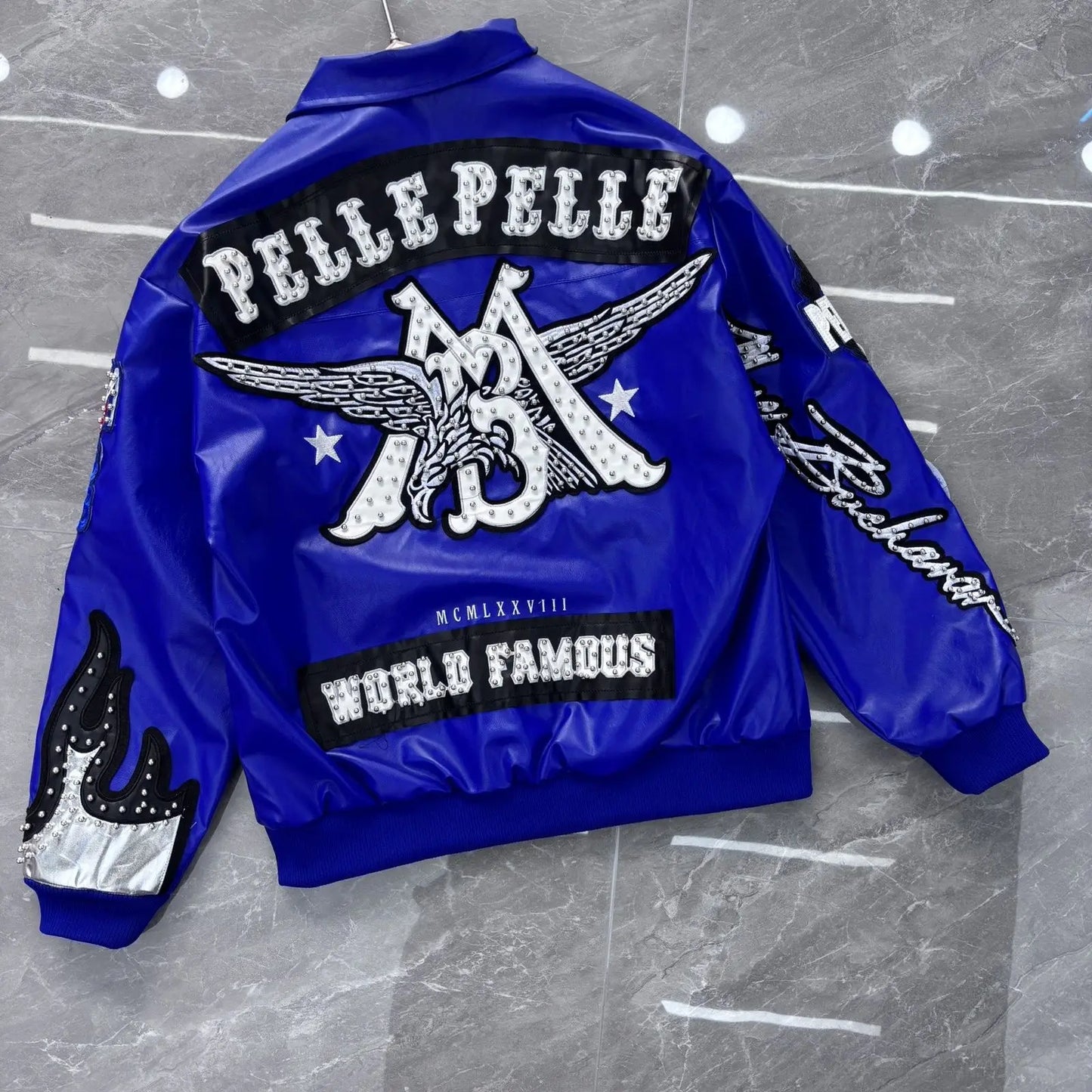 Hip-hop eagle embroidery leather jackets cool flame decoration baseball streetwear autumn and winter jacket men clothing by DERILUJA LLC
