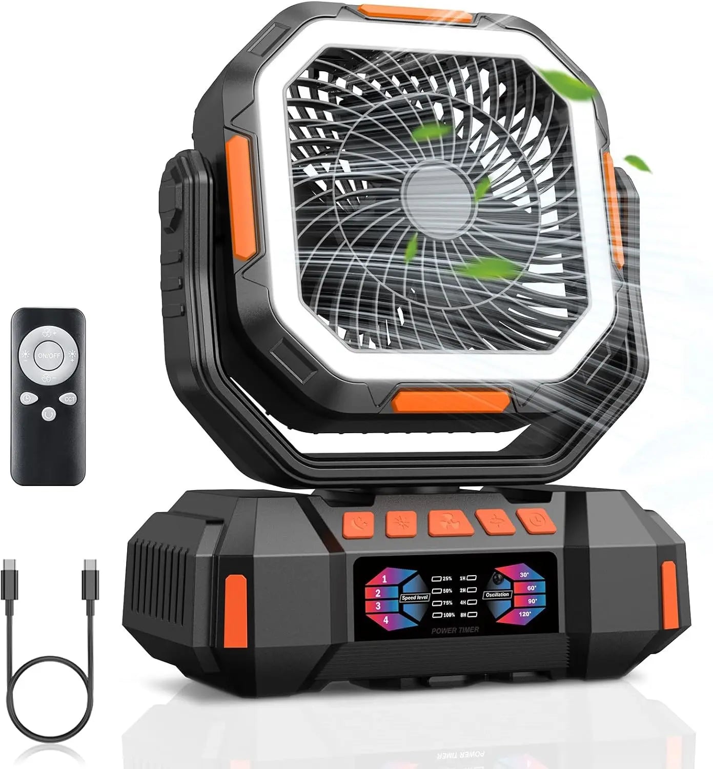 40000mAh Rechargeable Camping Fan with LED Light & Remote by DERILUJA LLC