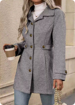 Elegant Single-breasted Woolen Coat Buttons Lapel Mid-length Jacket Temperament Commuter Outwear Clothing For Women by DERILUJA LLC
