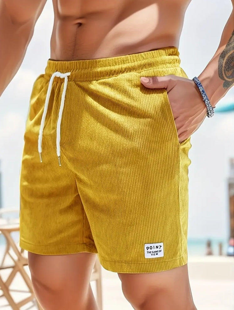 Lace-up Drawstring Shorts Summer Corduroy Sports Short Pants Mens Clothing by DERILUJA LLC