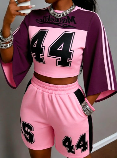 Street Style Loose Flare Sleeve Sports Casual Two-Piece Set by DERILUJA LLC