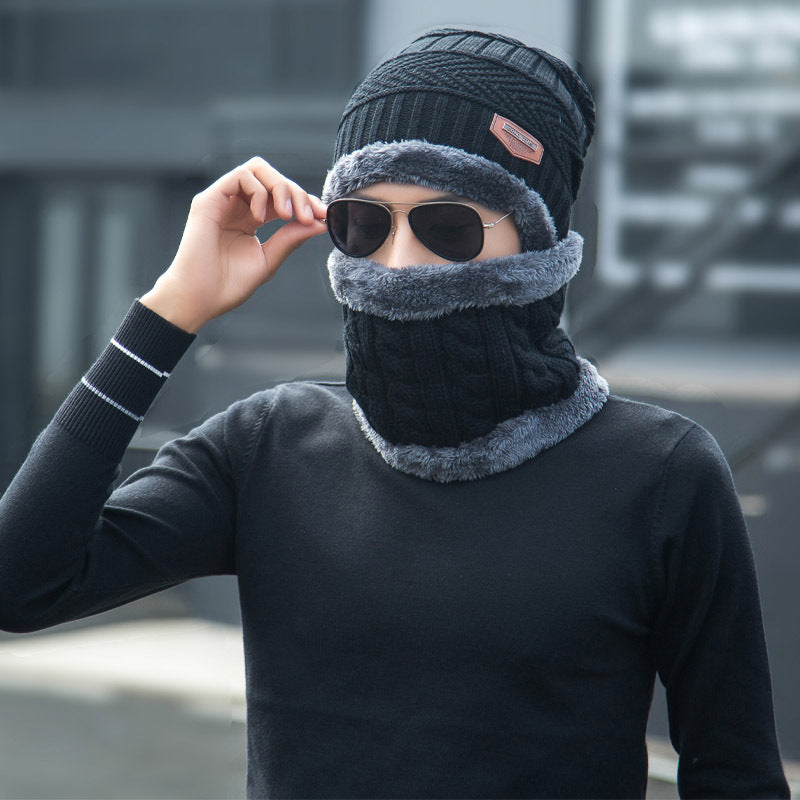 Winter Beanie Hat Scarf Set Warm Knit Hat Thick Fleece Lined Winter Hat Neck Warmer For Men Women by My Store
