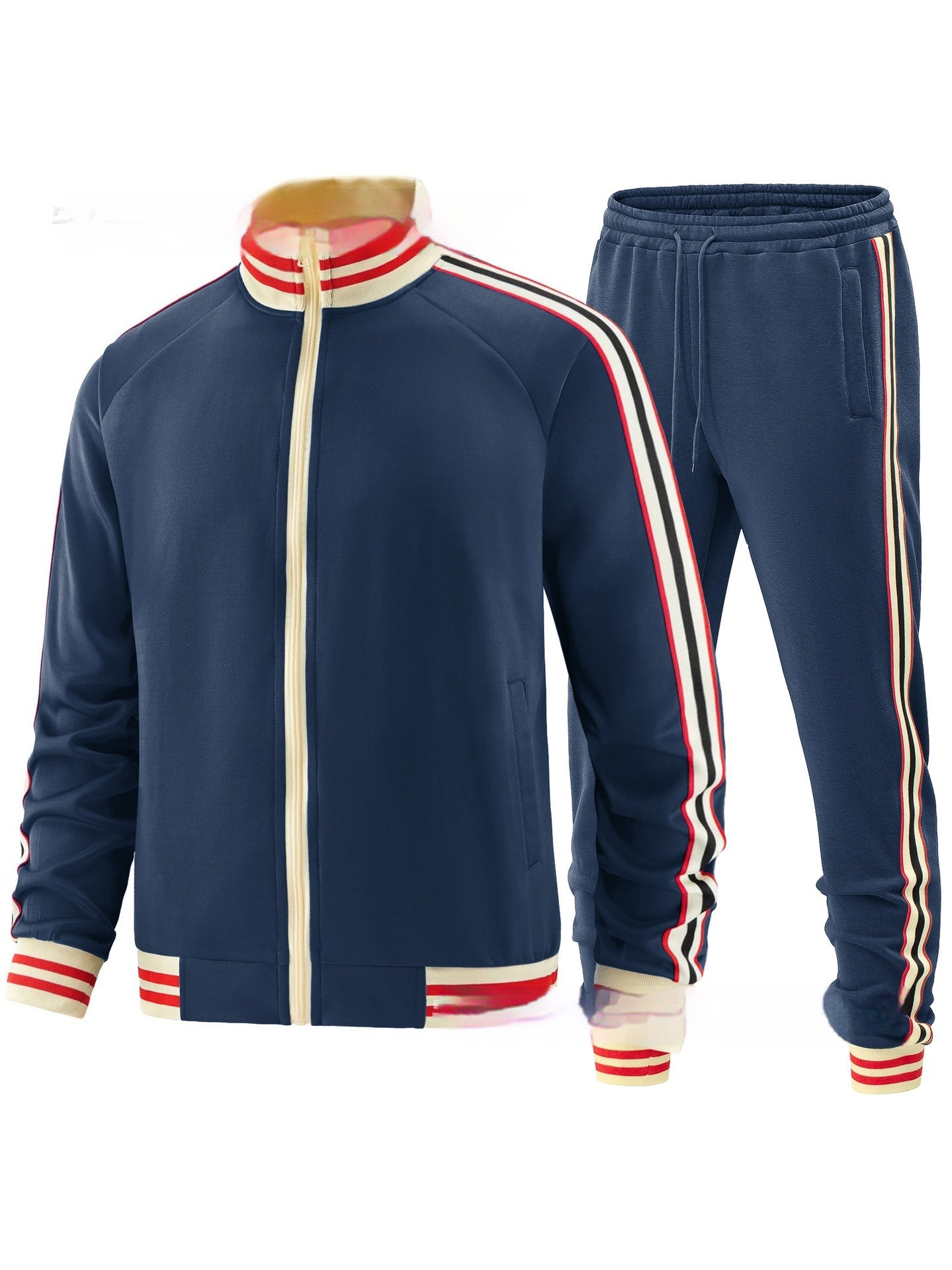 Men's Casual Sports Suit Color Matching Two-piece Set by My Store