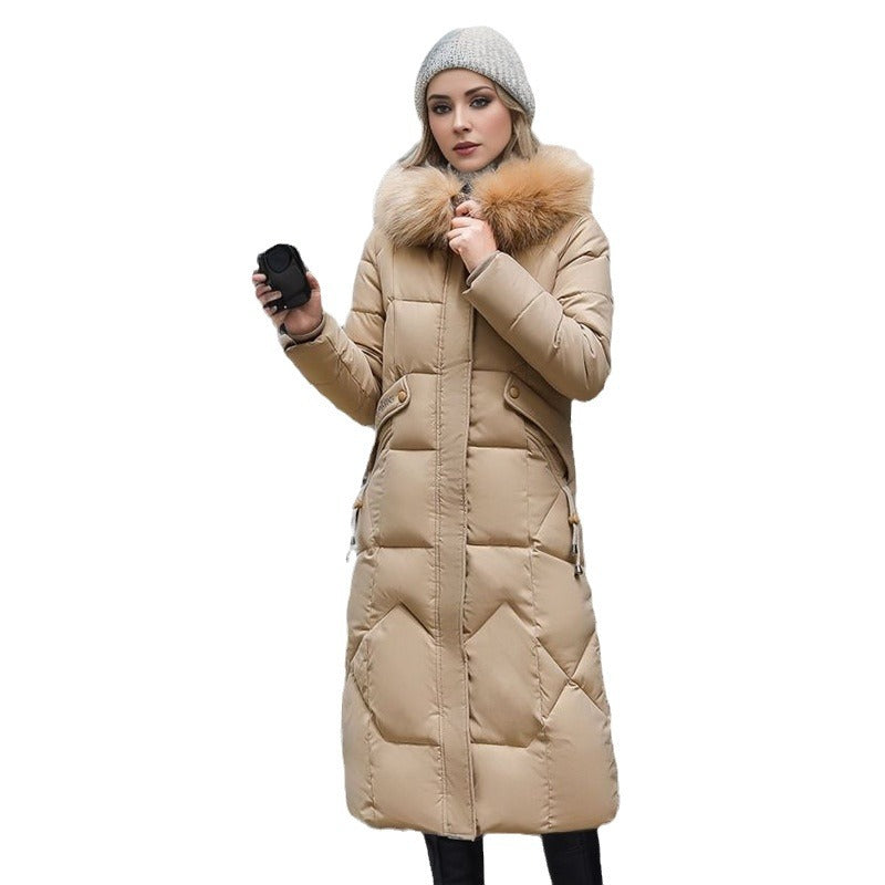 Cotton padded clothes women's middle and long style, slim fit, knee length cotton padded clothes, large wool collar and thick cotton padded jacket by eprolo