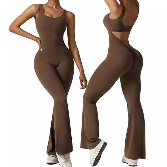 Women's sleeveless flared jumpsuit sexy backless vest tight fitting hip lifting yoga jumpsuit by eprolo