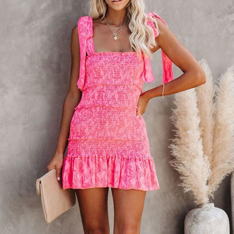 European And American Fold Ruffled Tied Dress by DERILUJA LLC