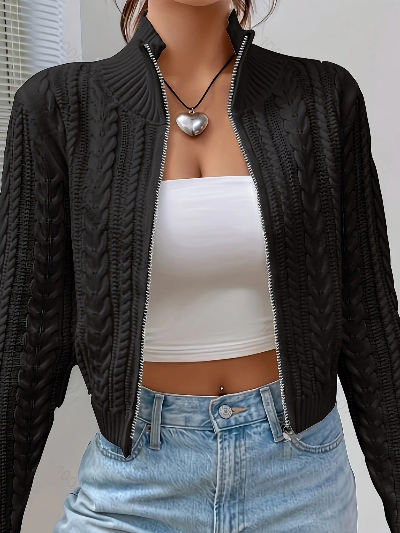 Zipper knitted cardigan sweater for women by eprolo