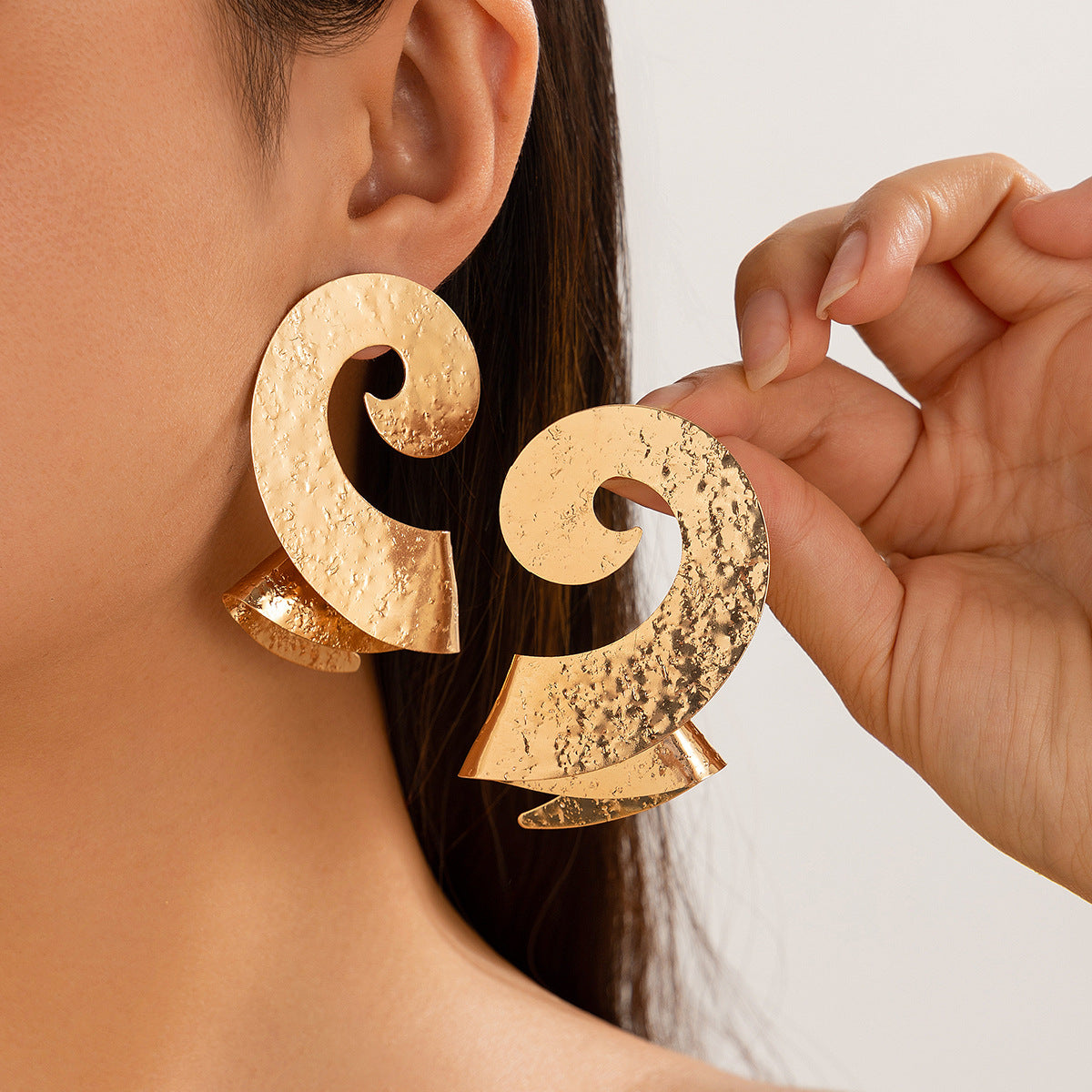 Personalized Geometric Trendy Female Irregular Earrings Double Fold Fan shaped Metal Earrings by eprolo