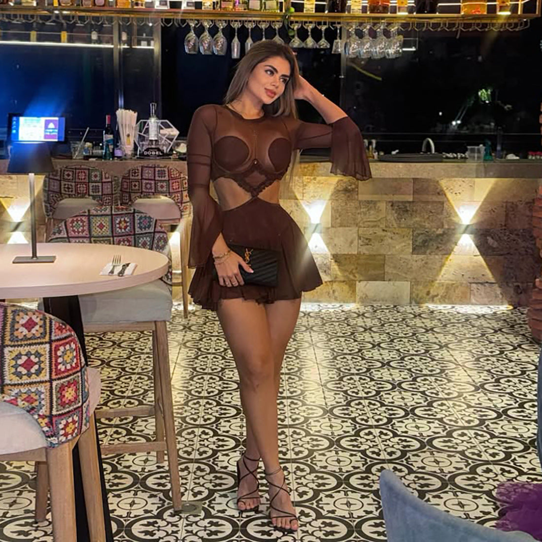 Creative Sexy Mesh Spliced Sheer Long Sleeve Dress by eprolo