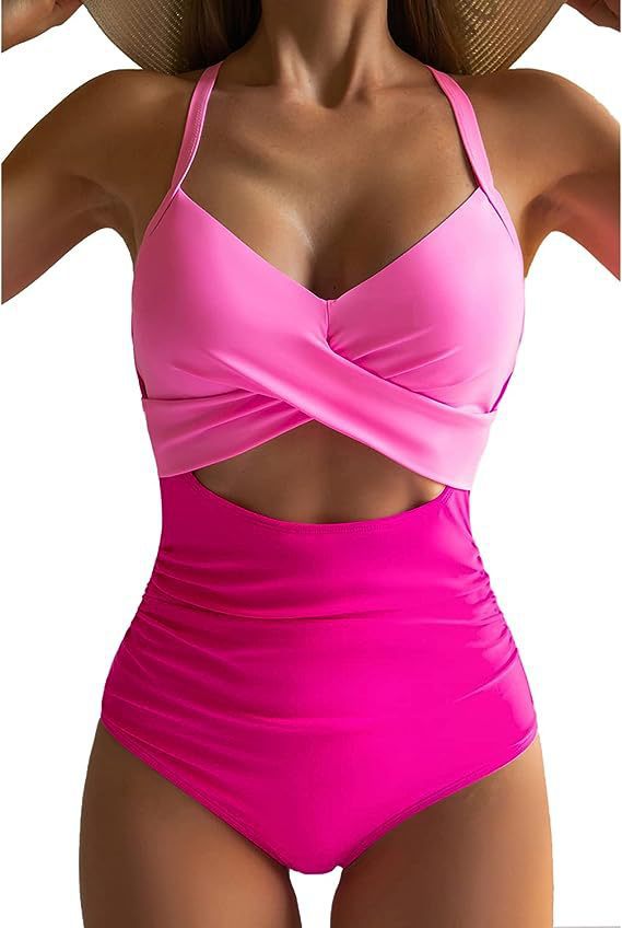one-piece hard pack swimsuit with hollowed out solid color swimsuit, women's high waisted tight fitting swimsuit by eprolo