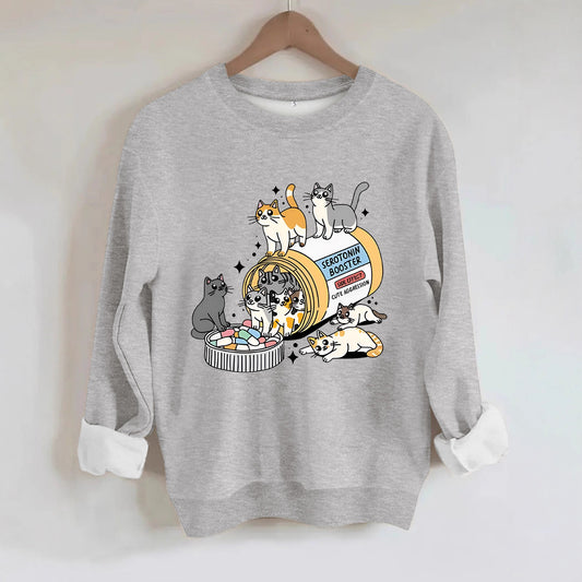 Cartoon cat lover printed round neck long sleeved sweatshirt by eprolo
