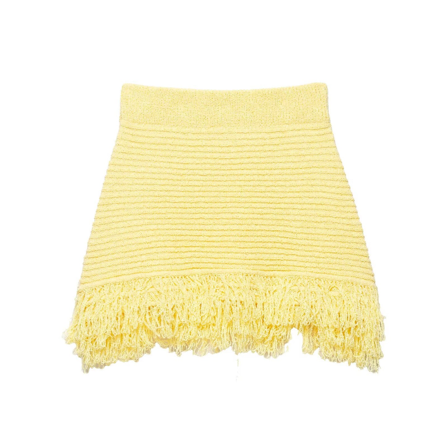Tassel embellished plaid knitted jacket+half skirt set by eprolo