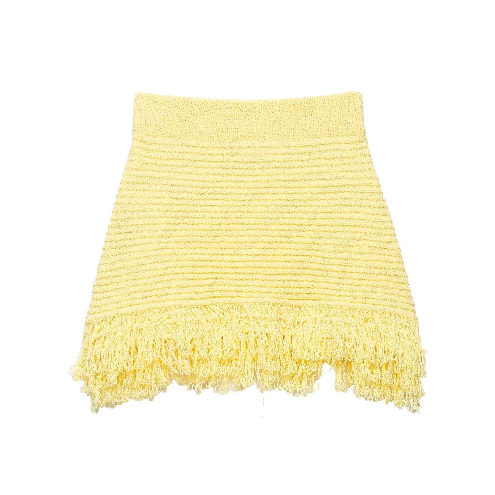 Tassel embellished plaid knitted jacket+half skirt set by eprolo
