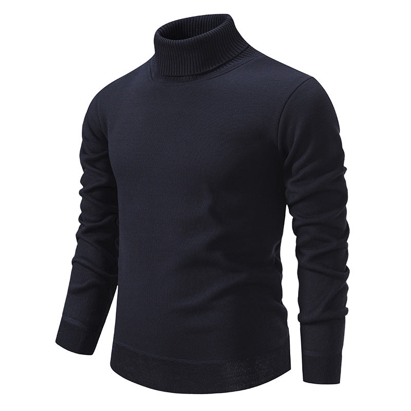 Men's Turtleneck Pullover Sweater Fashion Solid Color Fleece Lined Knitted Long-sleeved Top Clothing by DERILUJA LLC