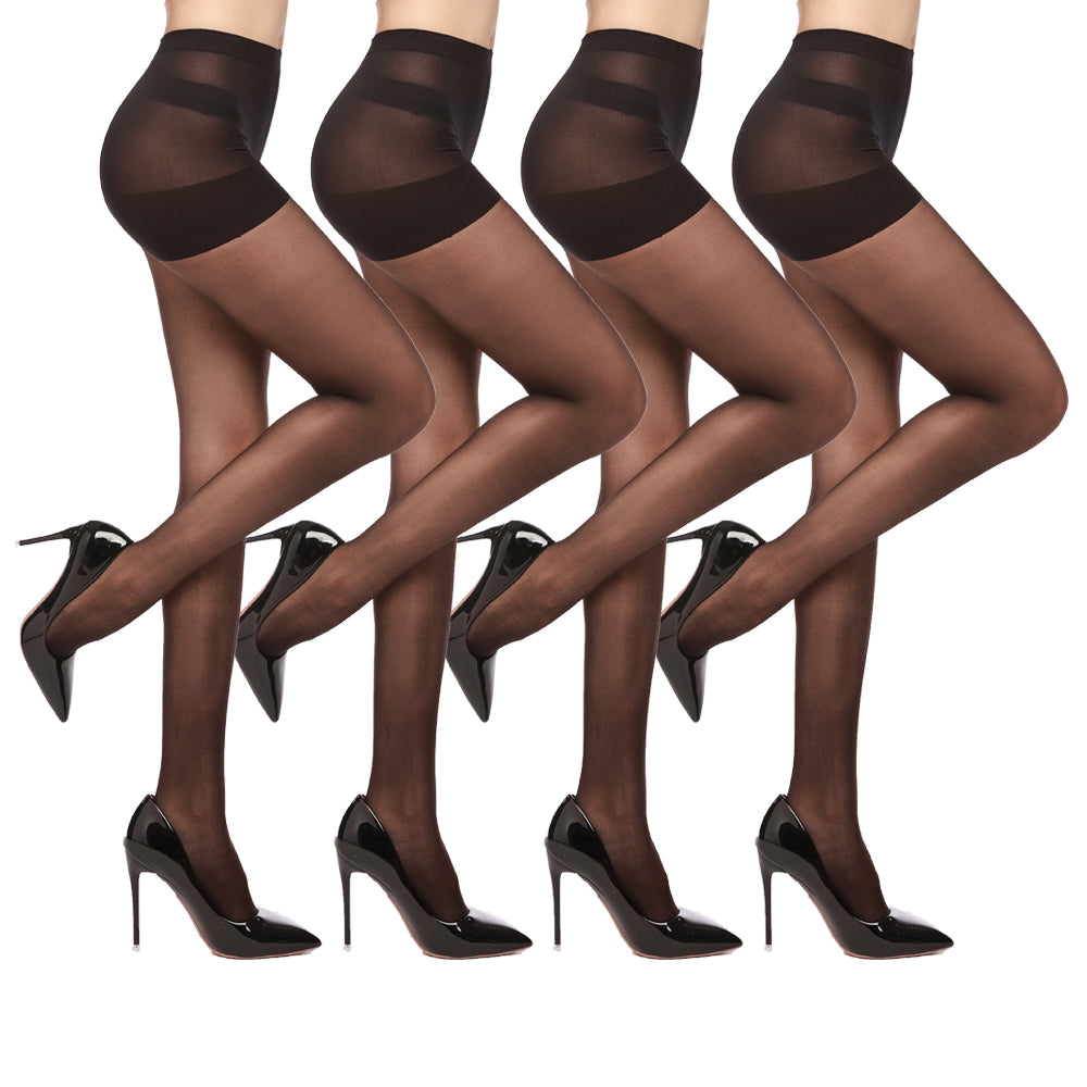 4 Pairs Women's Sheer Tights 20 Denier Control Top Pantyhose With Reinforced Toes by DERILUJA LLC