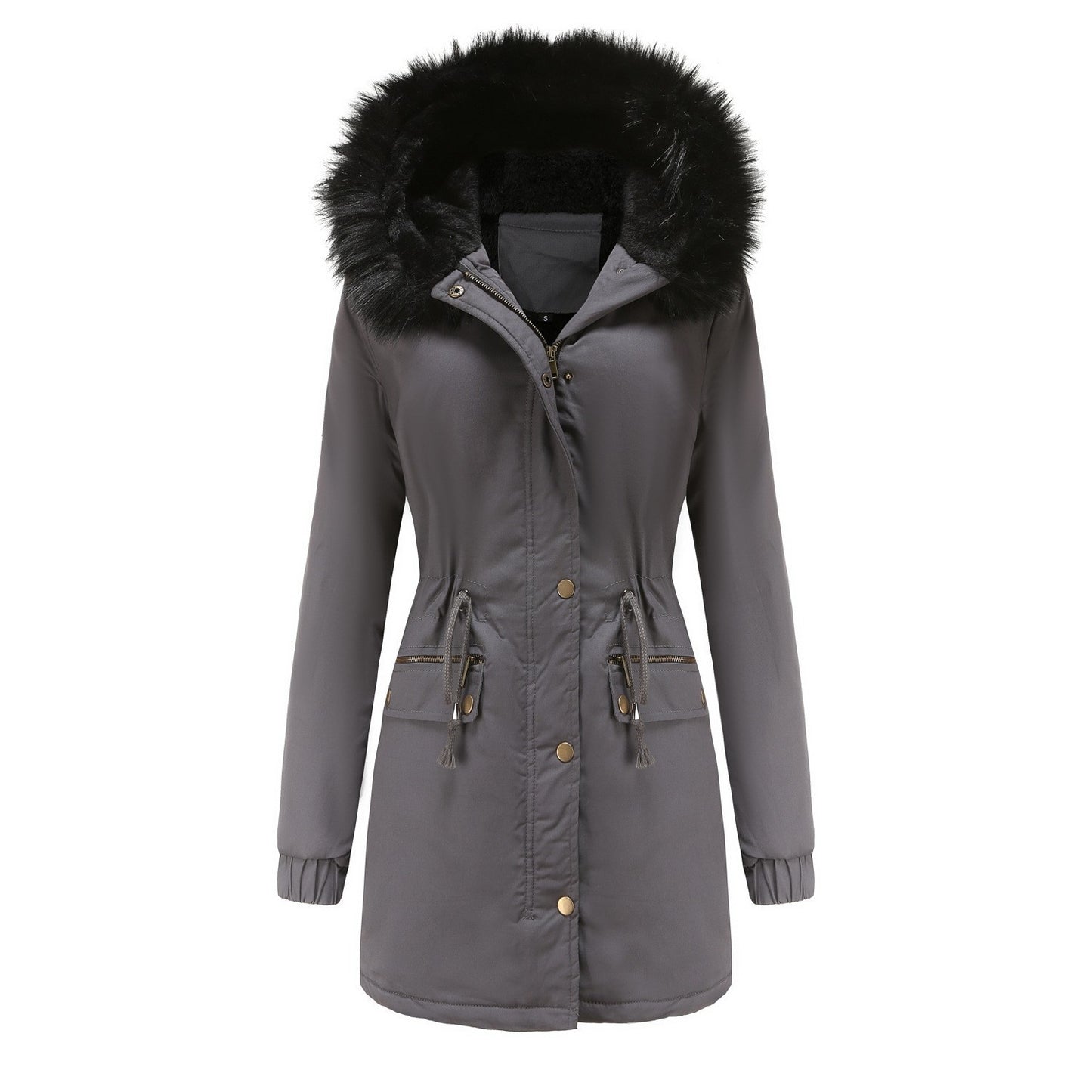Women's Plush Hooded Parkas Winter Warm Thick Zip-up Jackets Casual Mid-length Solid Buckle Pockets Coat Outerwear Clothing by DERILUJA LLC