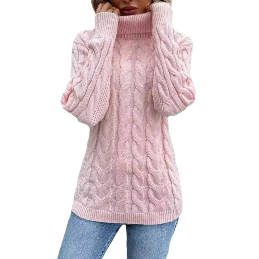 Women's Cable-knit Turtleneck Sweater by My Store