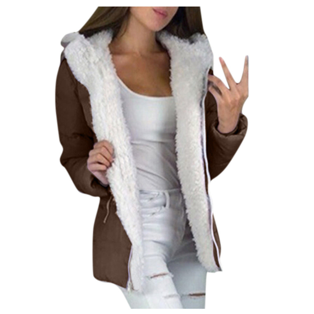 Fleece-lined Cardigan Hooded Coat Cotton-padded Jacket by My Store