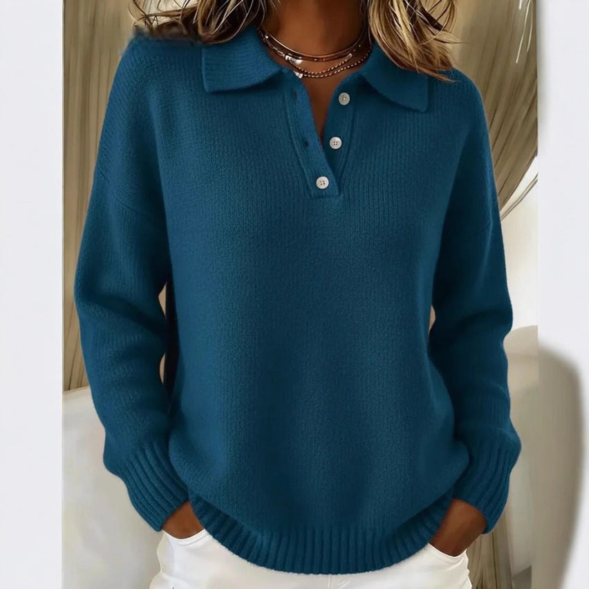 Button Sweater Women's Loose Soft Lapel Long Sleeve Tops Casual Knitwear Top For Daily Clothing by DERILUJA LLC