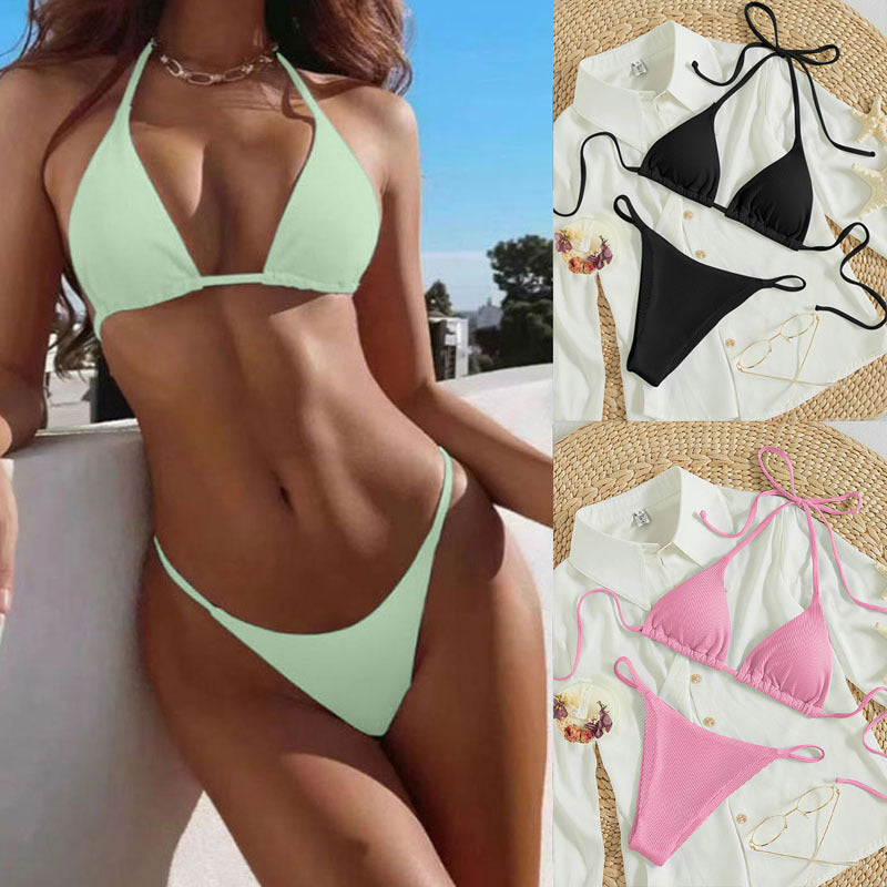 Hanging neck tie bikini multi-color three-point swimsuit hot spring swimsuit by eprolo
