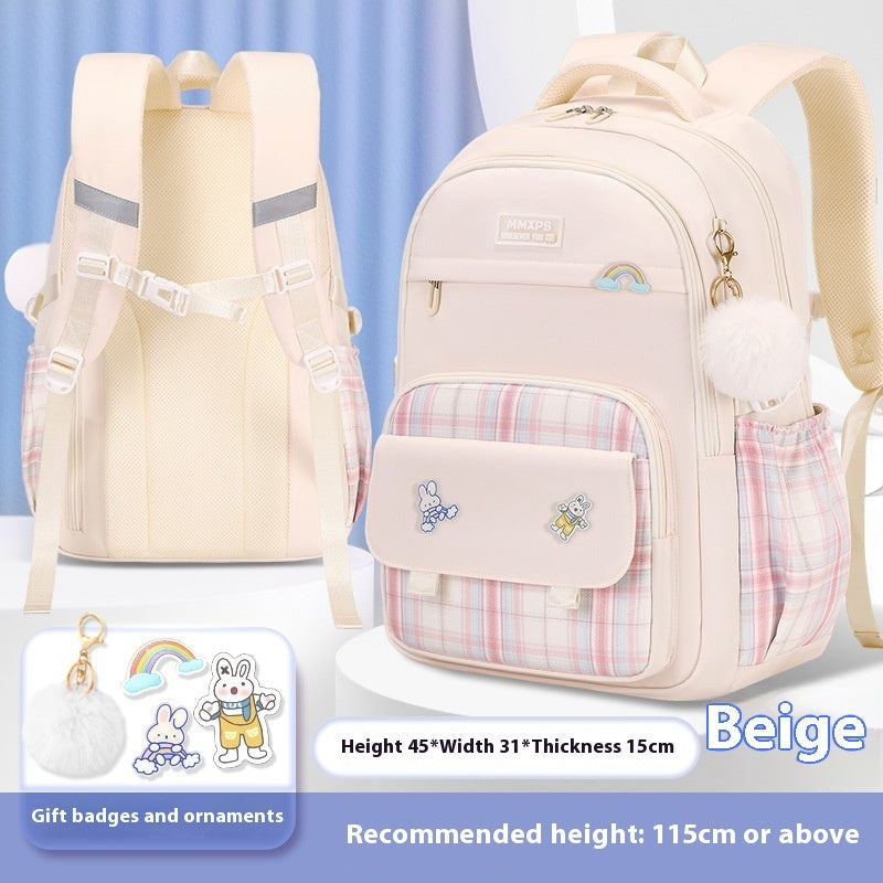 Primary School Student Schoolbag Girls' Plaid Backpack by DERILUJA LLC