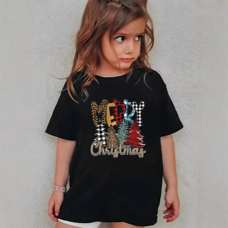 Combed Cotton New Christmas Children's Short Sleeve Girls' T-Shirt Kids Clothing Boys' Short Sleeve by eprolo