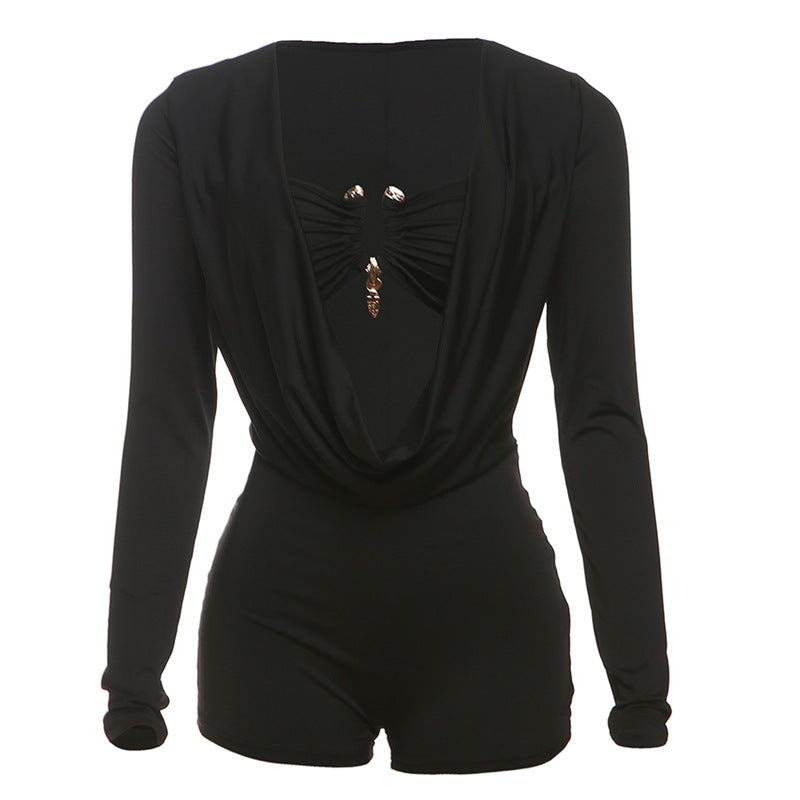 Spring Summer New Individual Street Deep V Low Cut Solid Color Slim Fit Bodycon Jumpsuit by eprolo