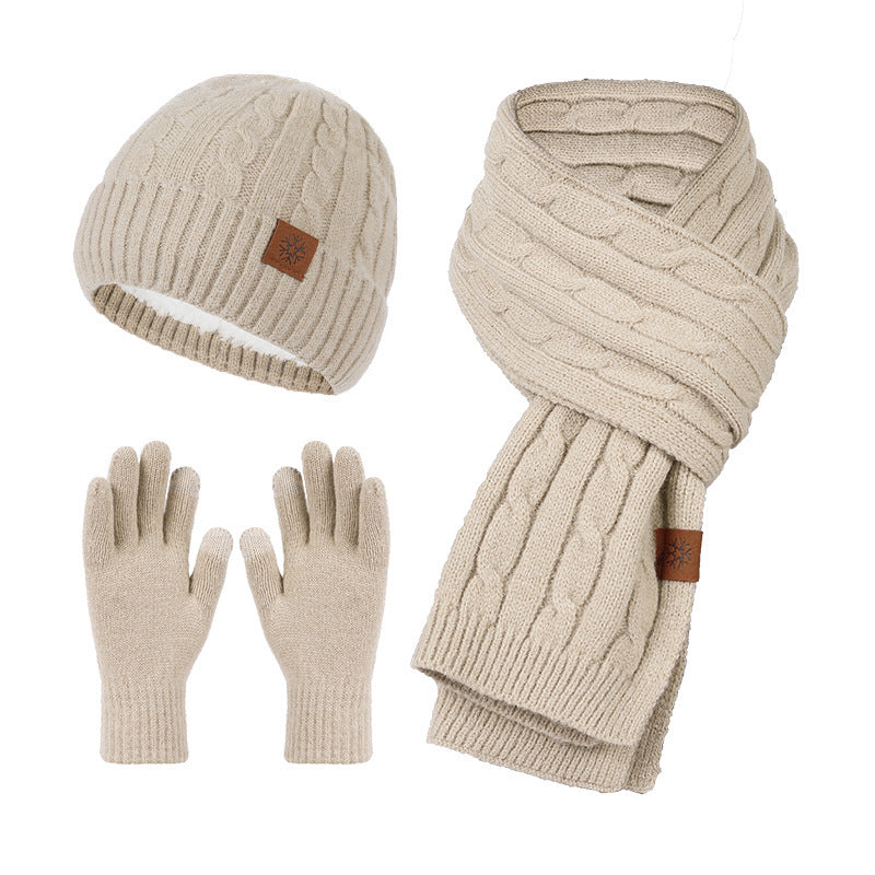Knitting Hat Scarf And Gloves Three-piece Set by My Store
