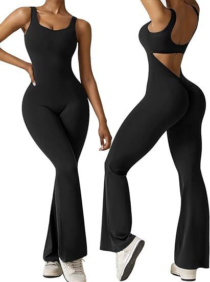 Women's sleeveless flared jumpsuit sexy backless vest tight fitting hip lifting yoga jumpsuit by eprolo