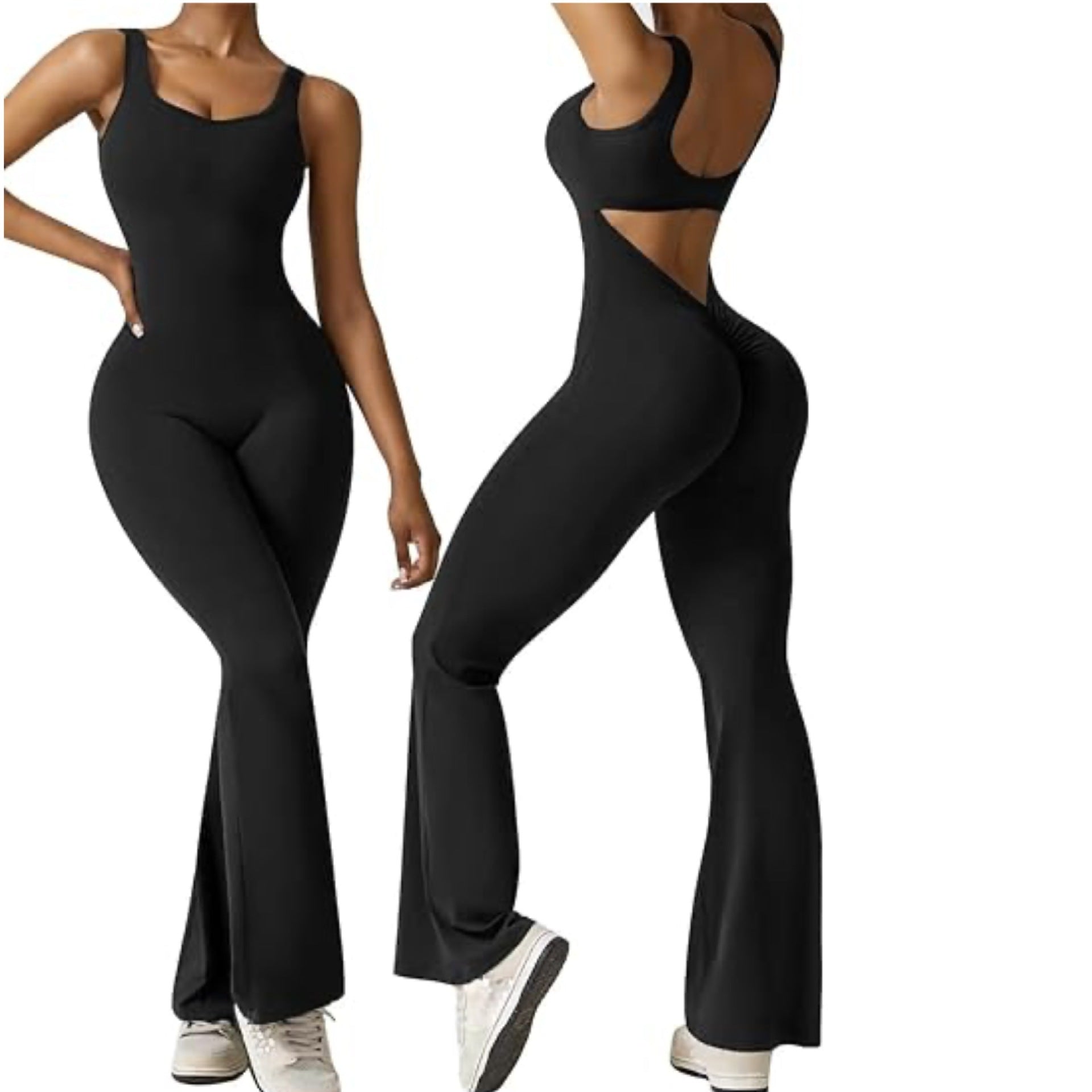 Women's sleeveless flared jumpsuit sexy backless vest tight fitting hip lifting yoga jumpsuit by eprolo