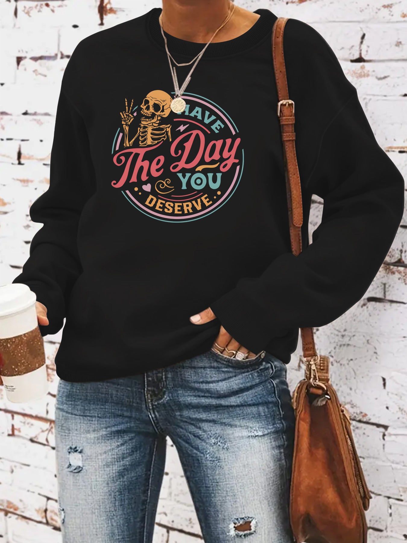 The Day Pattern Printed Round Neck Hoodie by eprolo