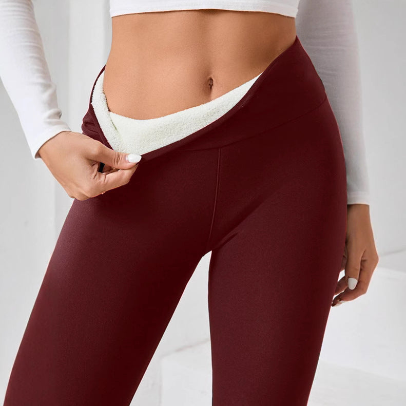 Women's autumn and winter high waisted leggings, warm pants, yoga pants, with added velvet and thickened light plate lamb wool leggings by eprolo