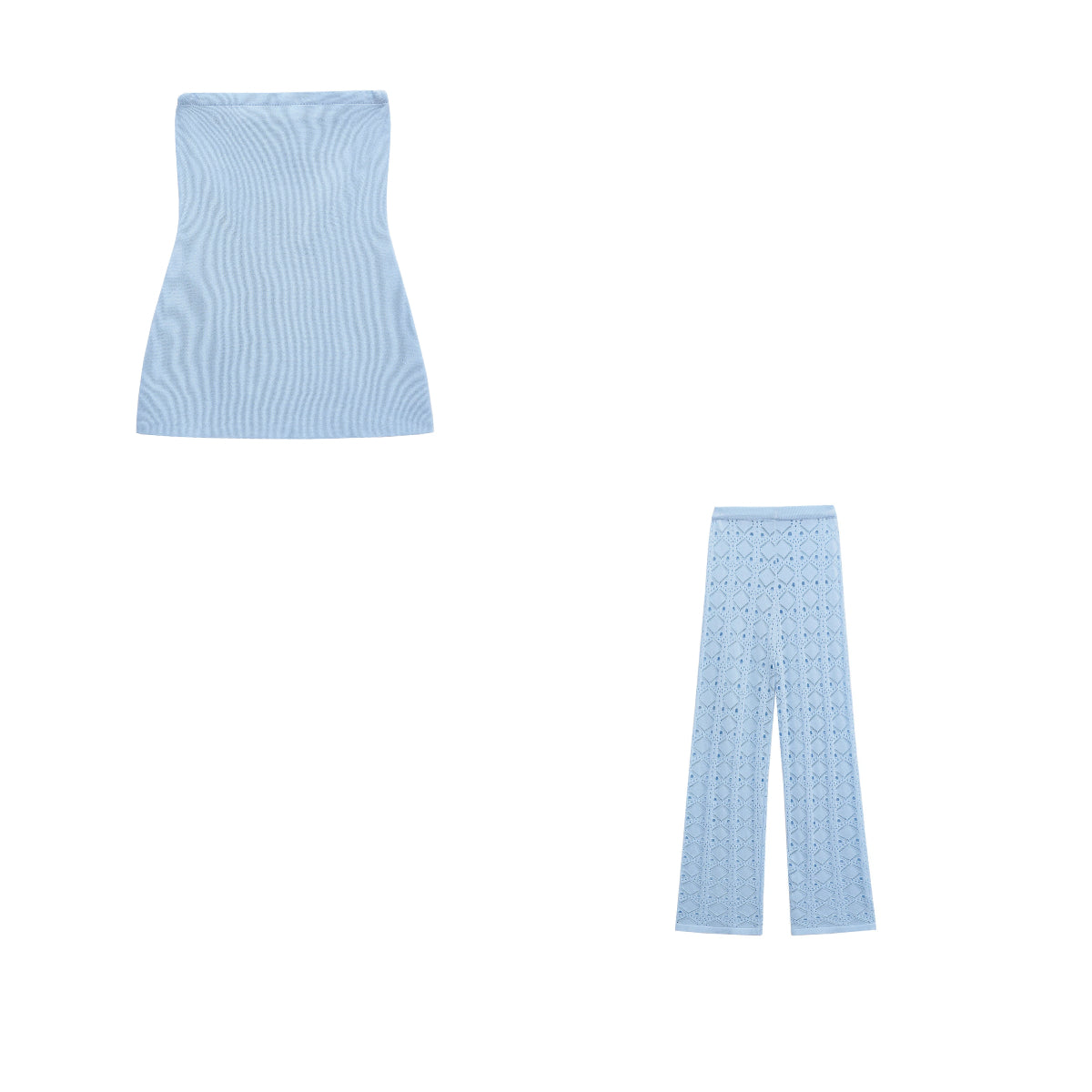 Knitted strapless and hollowed out pants set