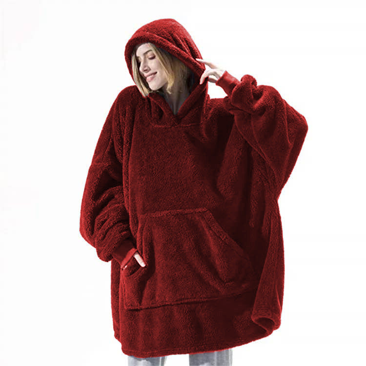 Hoodie Sweatshirt With Big Pocket Tops Sweater Comfortable Loose Double-Sided Fleece Thicker Wearable Blanket by DERILUJA LLC