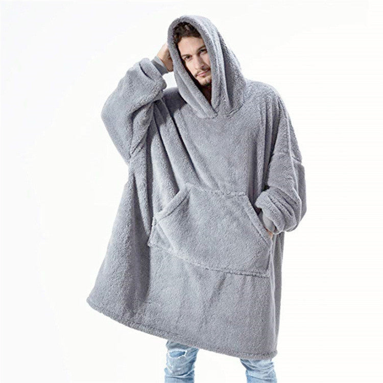 Hoodie Sweatshirt With Big Pocket Tops Sweater Comfortable Loose Double-Sided Fleece Thicker Wearable Blanket by DERILUJA LLC