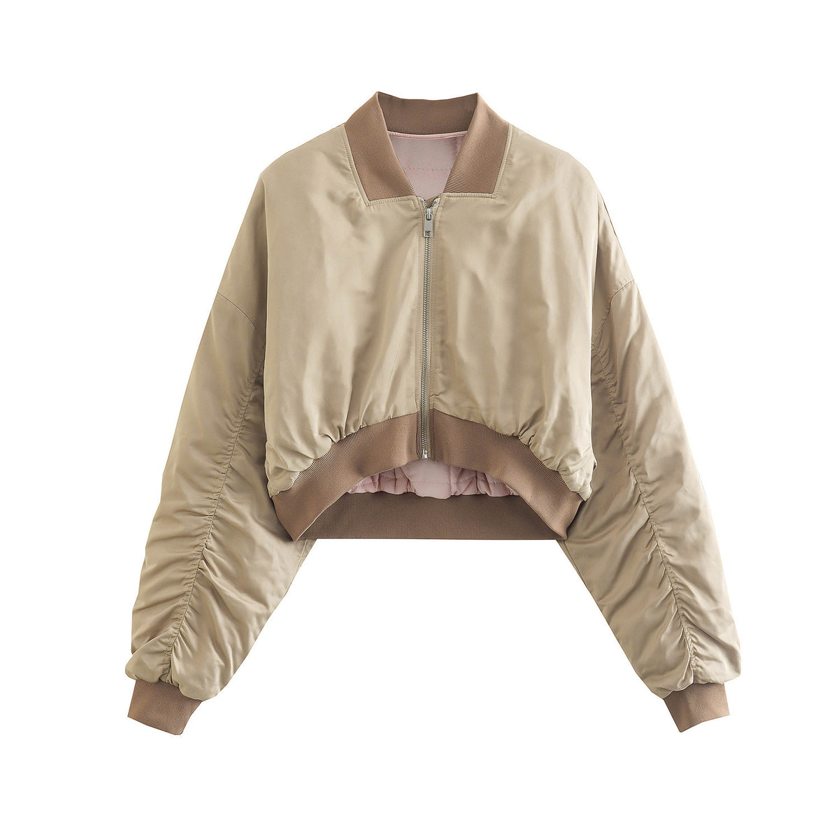 Fashion new silk texture zipper decoration short jacket women's clothing by eprolo