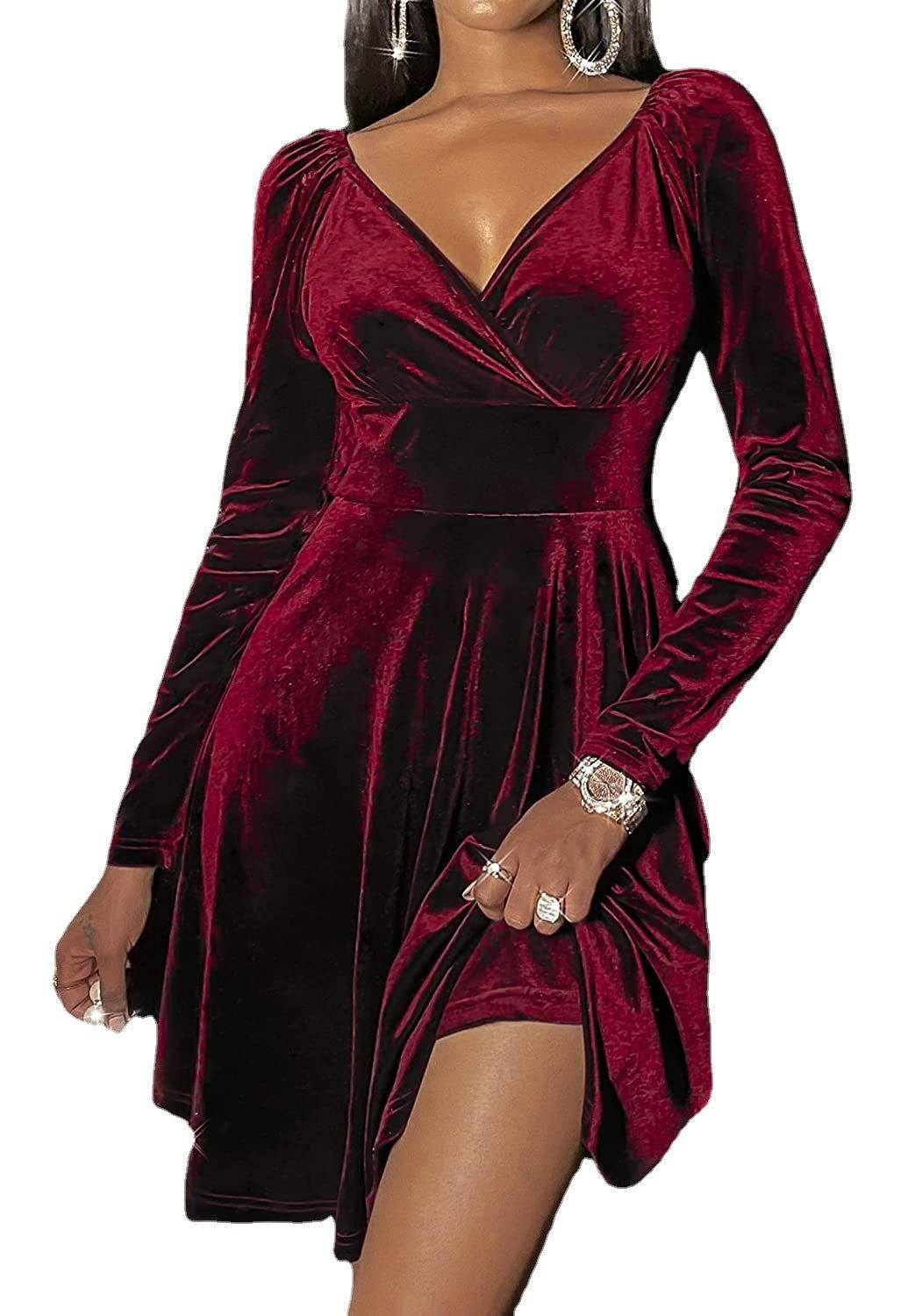 Autumn Festival Christmas Long Sleeve V-neck Dress by Badon Shop LLC