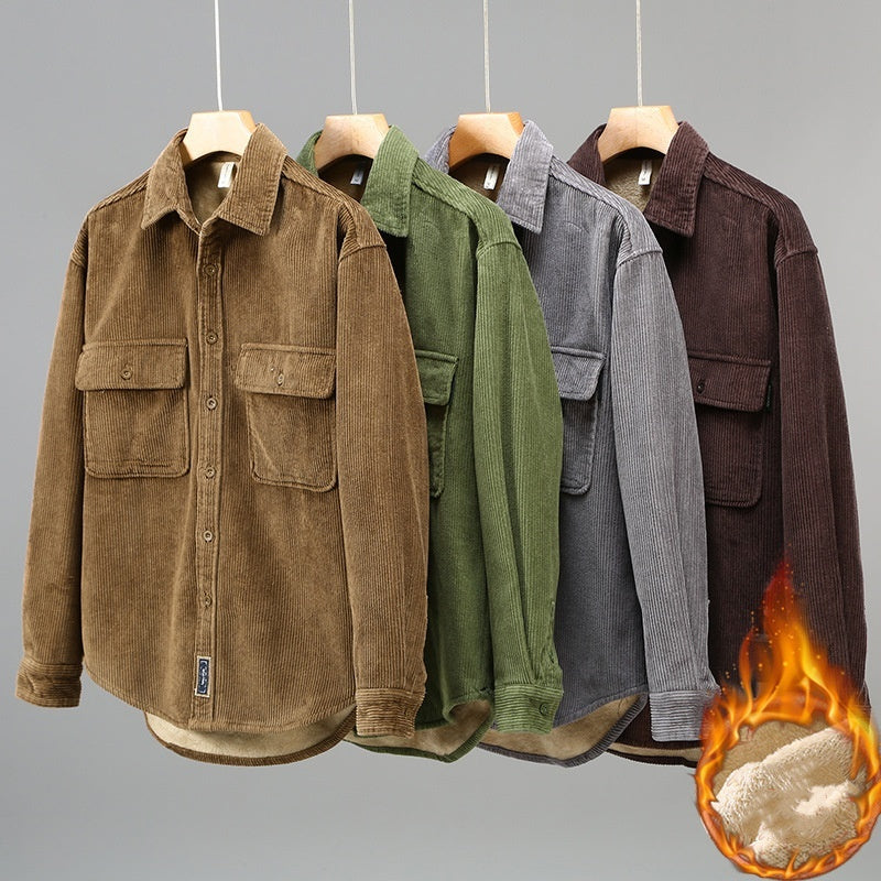 Men's Fleece Lined Padded Warm Keeping Casual Coat Shirt by My Store