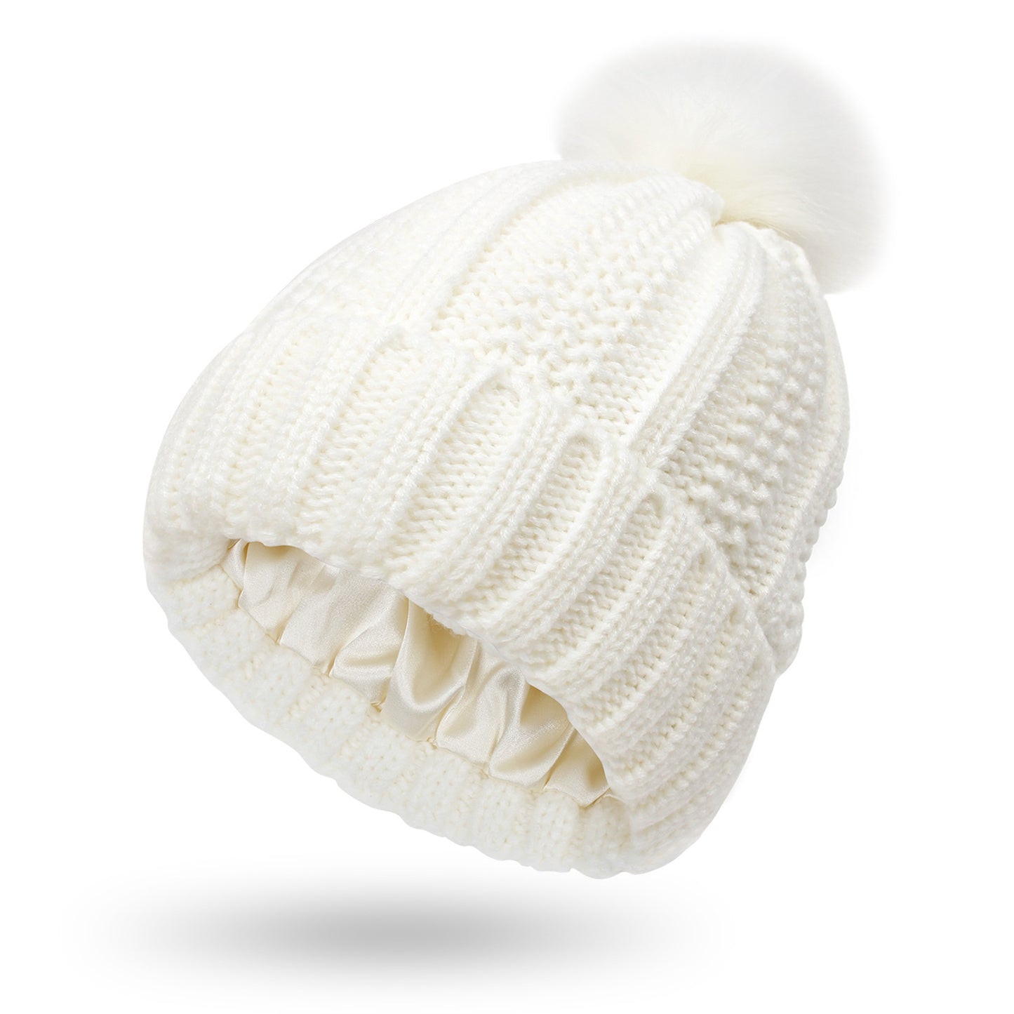 Winter Knitted Hats Fashion Stretchy Lined Skull Hats For Women Faux Fur Pom Pom Hat Keep Warming Beanie Hat by DERILUJA LLC