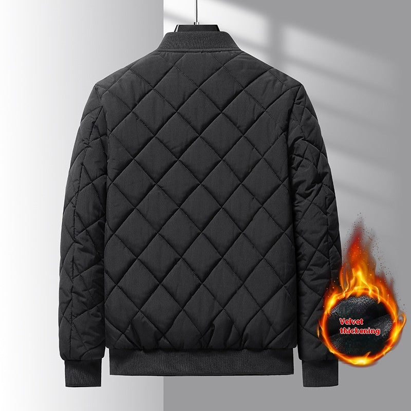 Fashion Rhombic-sewing Design Cotton Coat Winter Warm Thickened Baseball Jacket Casual Solid Color Outwear Clothing For Men by My Store